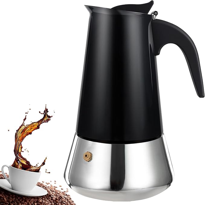 DITOSH 4 Cup Stovetop Espresso Maker Stainless Steel Moka Pot Stove Top Percolator Italian Coffee Makers Capable Mocha Greca Machine Cafe Classic Induction Cookers for Home and Camping 200ml 6.6oz