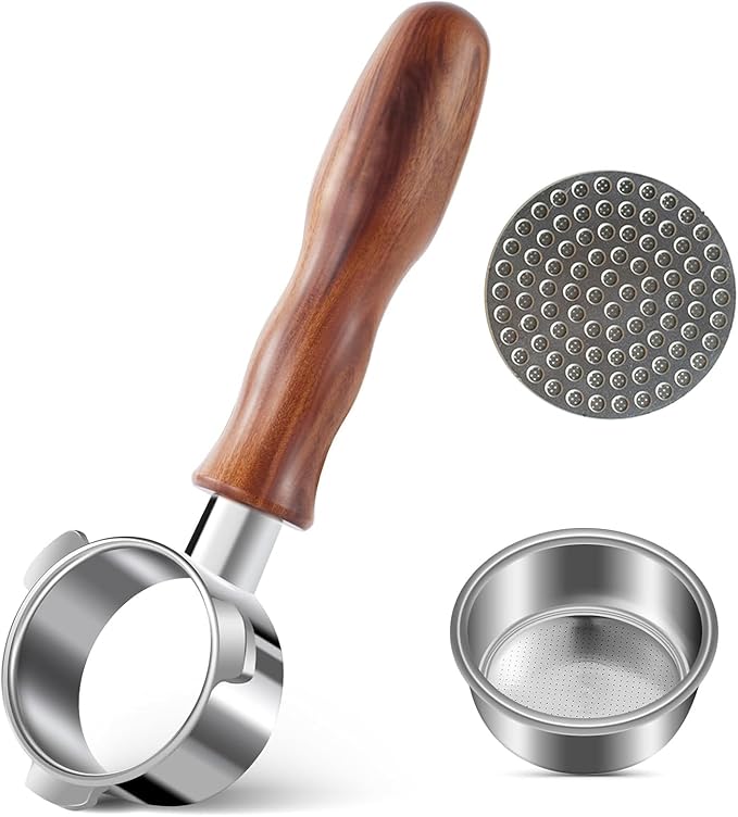 54mm Bottomless Portafilter with Puck Screen 18g Filter Basket Rosewood Handle Fit Breville Barista Express/Pro/Touch/Bambino Plus/Infuser Espresso Machines