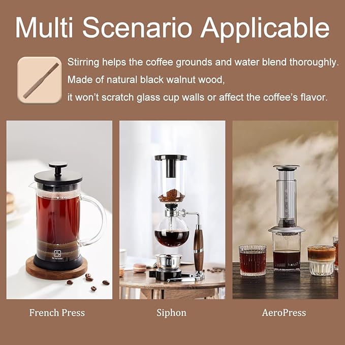 MIGAKU HOME Black Walnut Coffee Stir Stick for Syphon Coffee Maker/Aeropress/French Press - 10" Wooden Coffee Brewer Accessory with Ergonomic Handle