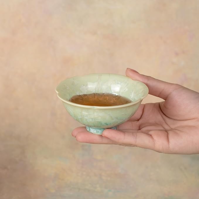 KAMMAK Ceramic Tea & Coffee Cups Set of 2 - Vintage Crystalline Glaze Espresso Mugs, 2.5oz Hand Painted for Afternoon Tea or Coffee, Birthday Gift for Women Men, Pu'er Cup
