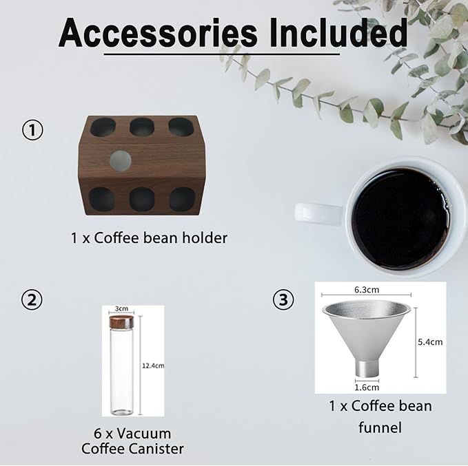 Wooden Coffee Bean Sampling Set with Test Tubes, Funnel - Coffee Bean Storage & Tasting Kit for Coffee Lovers, Cafes (F)