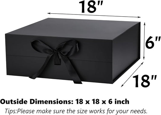 OEMVALATY Black Gift Box,18x18x6 Inches Gift Boxes with Lids for Presents with Magnetic Closure and Ribbon for Wedding,Storage,Birthday