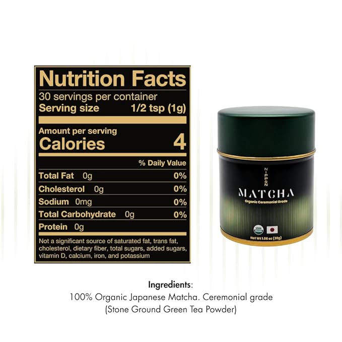 Nippon Matcha – Organic Premium Ceremonial Grade Japanese Matcha Green Tea Powder – First Harvest from Uji, Kyoto – USDA Certified, Stone-Ground, Smooth & Vibrant (30g/1.06oz)