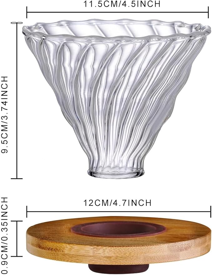 Gute Glass Coffee Dripper/Filter - Cone Glass Pour Over Coffee Dripper with Bamboo Stand, 1-4 Cups Drip Coffee Maker Funnel Accessories for Home, Office