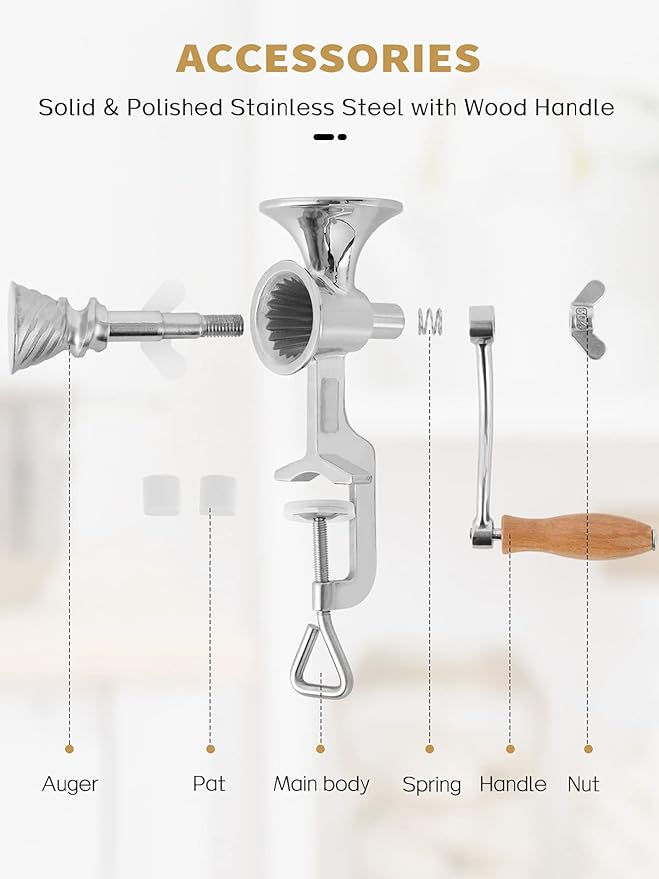 Moongiantgo Hand Grain Mill Grinder Poppy Seeds Mill Stainless Steel Coarseness Adjustable Table Clamp Hand Crank 50g Small Hopper for Pepper Corn Wheat Barley Soybeans Chickpeas Bird feed