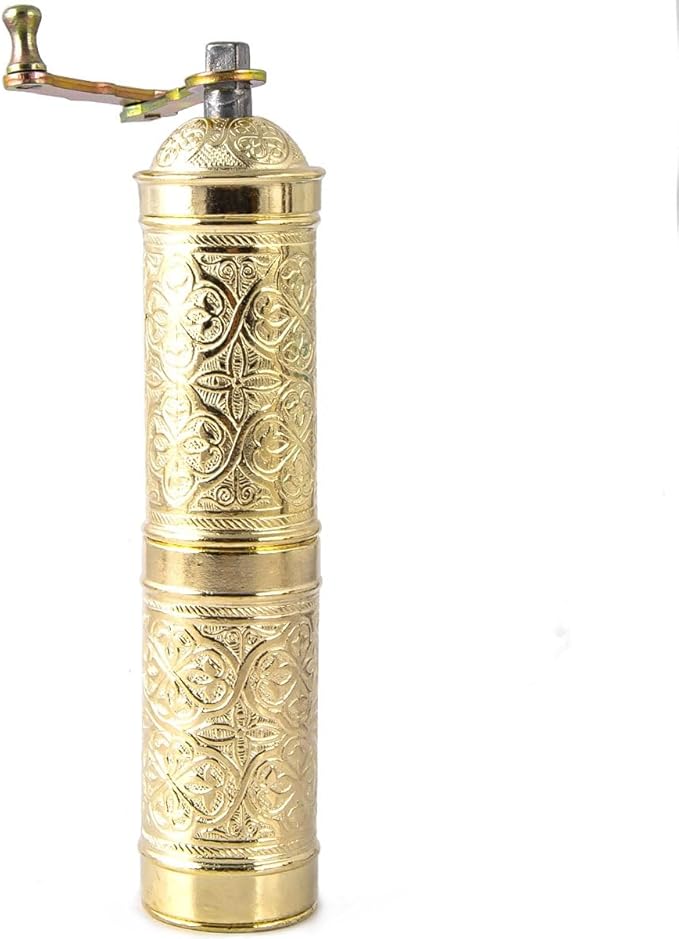 Handmade Turkish Pepper & Coffee Grinder, Refillable Turkish Spice Mill with Adjustable Coarseness, Manual Coffee Mill with Handle, Coffee Grinder Metal with Hand Crank 22 cm-8.66 inch (Yellow)