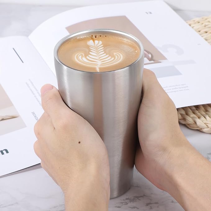 Beasea Stainless Steel Cups 19 oz, 6 Pack Large 18.6oz 550ml Stainless Steel Water Drinking Tumbler Stackable Double Wall Insulated Metal Pint Glasses Tin Cups for Home Party Camping