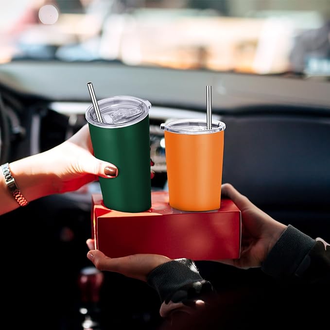 VEGOND 20oz Tumbler Stainless Steel Tumbler with Lid And Straw Vacuum Insulated Double Wall Travel Coffee Mug(dark green package 12)