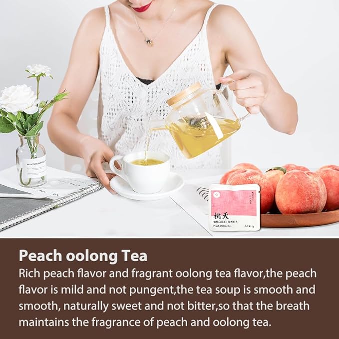 RIANTEA Peach Oolong Tea Bags – 20 Count Individually Wrapped Teabags (1.4oz/40g) – Low Caffeine, Naturally Sugar-Free – Hot or Iced Tea – Premium Leafy Teabags