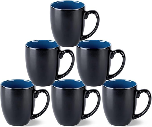 GBhome 16oz Coffee Mugs Set of 6, Large Ceramic Coffee Mugs for Man, Woman, Dad, Mom, Modern Coffee Mugs Set with handle for Tea/Latte/Cappuccino/Milk/Cocoa. Dishwasher&Microwave Safe,Blue