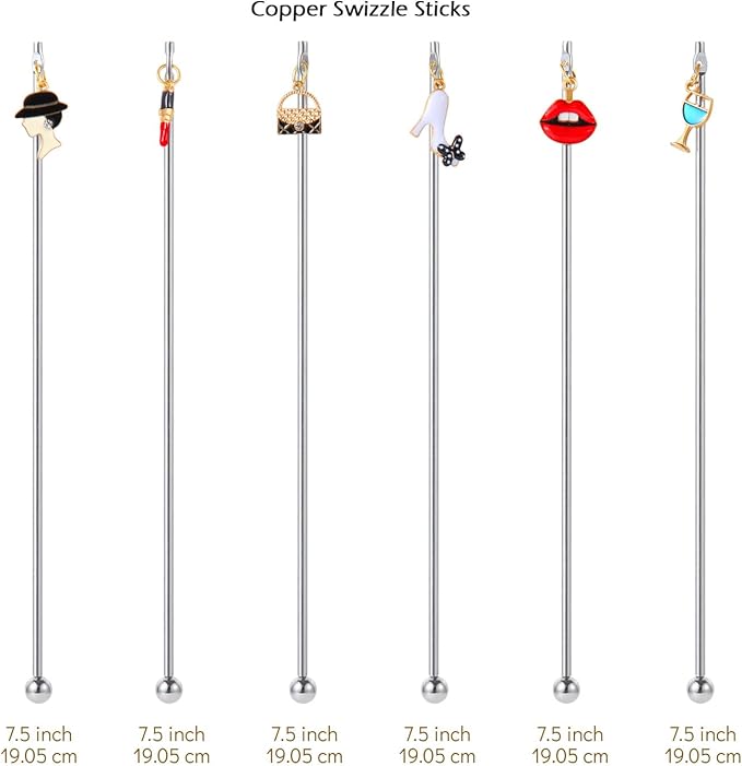 6 Pcs Cocktail Stirrers Swizzle Sticks Stainless Steel 7.5" Coffee Beverage Stir Sticks with Mermaid Charms Pendants for Mixing Cocktail