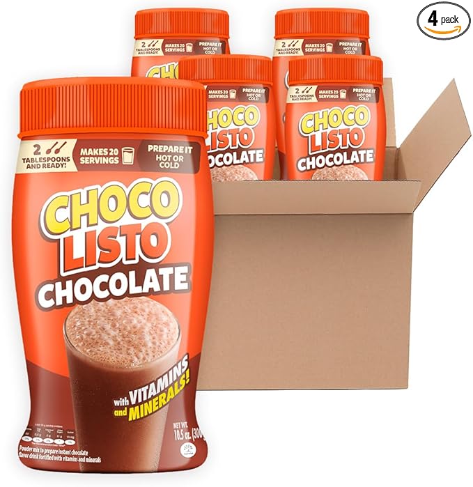 Chocolisto Instant Chocolate Drink, Nutritious Beverage with Vitamins and Minerals, 10.5 oz per Pack, Pack of 4.
