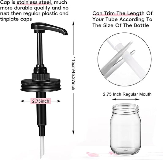 Mason Jar Honey & Coffee Pump Dispenser Lid fit 2.75 Inch Regular Mouth,Food Grade Pumps and Stainsteel Steel Lids for Ketchup,Syrups, Condiments,NO Rust,NO JAR QurHapzy