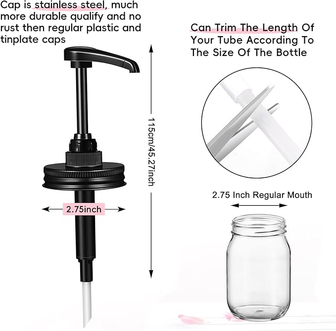 QurHapzy Honey & Maple & Syrup Mason Jar Dispenser Pumps, Use for 2.75 Inch Regular Mouth, Stainless Steel Cap ande Food Safety Jam Pump,Suitable for Coffee,Ketchup,etc.NO JAR No Rust