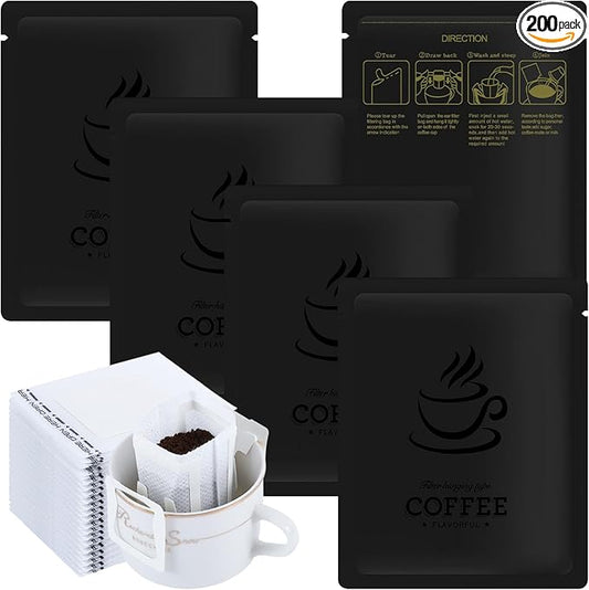 100 PCS Drip Coffee Bag with Coffee Filter Paper Bag (100 PCS) Black Aluminum Foil Hanging Ear Coffee Beans Storage Packaging Bags, Portable Heat Seal Drip Coffee Pouches for Travel, Camping, Home