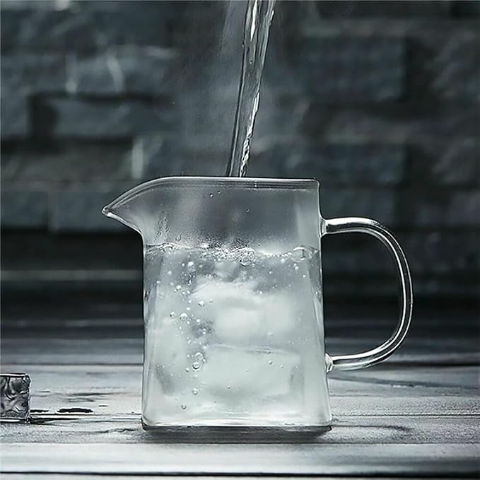 Glass Pitcher with Handle, Milk and Cream Pitcher Cup Jug, Heat Resistant Borosilicate Glass Creamer for Coffee Tea or Maple Syrup Serving, Stovetop & Microwave Safe (12oz/ 350ML)