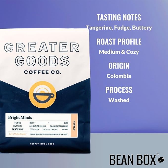 Bright Minds - Colombia - Roasted by Greater Goods Coffee Co. - Whole Bean Coffee - 10 Ounce Bag