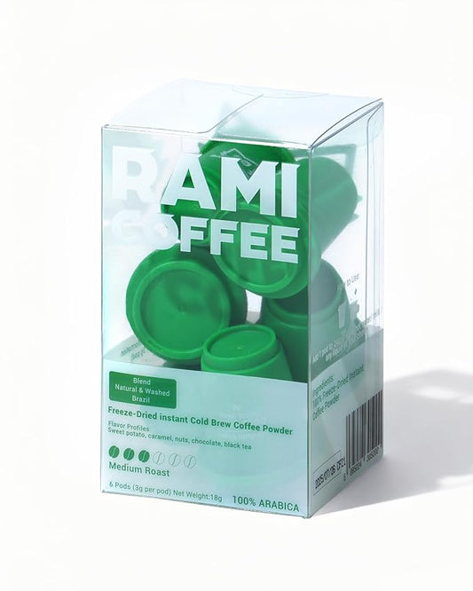 Rami Coffee Cold Brew Freeze Dried Instant Coffee Powder, Medium Roast 100% Arabica, 6 Portable Single Packets for Home Travel Backpacking Camping