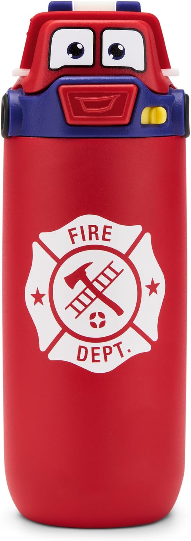 Ello Ellies 12oz Vacuum Insulated Stainless Steel Kids Water Bottle with Straw and Built-in Carrying Handle and Leak-Proof Locking Lid for School Backpack, Lunchbox and Outdoor Sports, Firetruck
