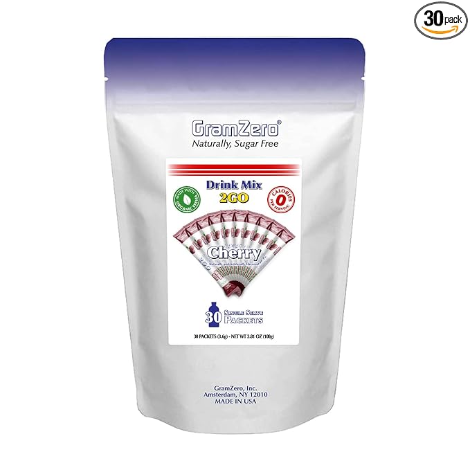 GramZero 2GO Sticks - Cherry, Zero Calorie Sugar Free Drink Mix, Stevia Sweetened, Great For Nutrition Club Loaded Tea To Go Kits