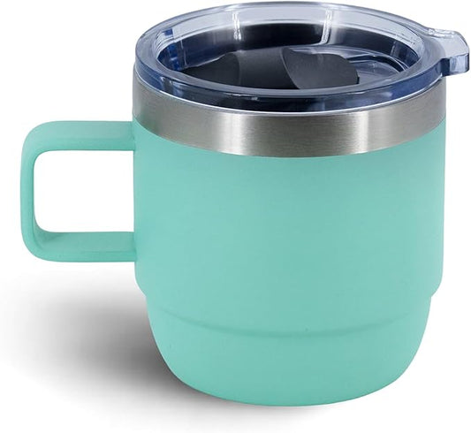 10 oz Stackable Mug, Stainless Steel cup with handle, Vacuum Insulated Espresso/Coffee Mug, shot Glass Set for 1-Piece Set for Coffee, Spirits, Wine, Tea- sea green