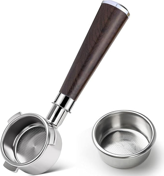 54mm Bottomless Portafilter for BES870/878/880, Barista Express/Pro/Touch | Solid 304 Stainless Steel & Ergonomic Ebony Handle | Includes 18g Basket