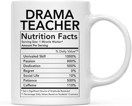 Andaz Press Funny 11oz. Ceramic Coffee Tea Mug Thank You Gift, Drama Teacher Nutritional Facts, 1-Pack