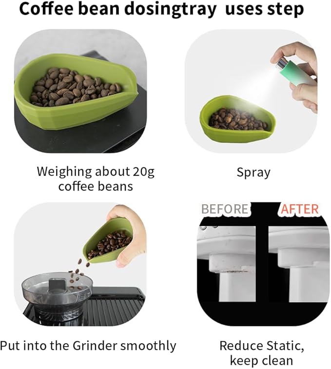 5 Pack Professional Silicone Coffee Bean Dosing Cup, Spray Bottle, WDT Espresso Coffee Stirrer Tool, Bean Spoon, Cleaning Brush，Coffee Bar Accessories for Static Reduction (White)