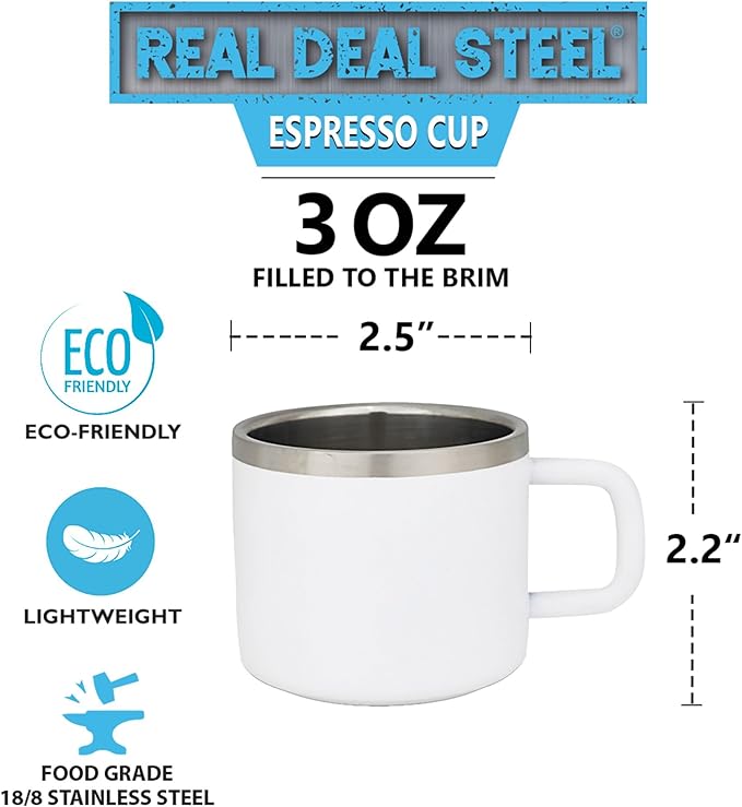 Real Deal Steel "Little Sipper 3 oz Insulated Espresso Cups - Premium Double Wall Set of 4 Demitasse