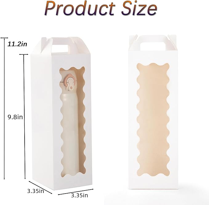 Hzzycaxli 20Pcs Tumbler Gift Box with Handle for 18oz 20oz 30oz Sublimation Glass,Cup boxes for packaging 16oz, Water bottle gift boxes,Tumbler Packaging Boxes with window for gifts(White)