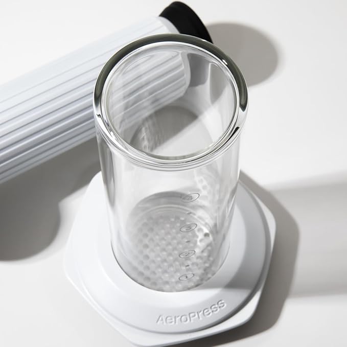 AeroPress Premium Coffee Press, Glass, Stainless Steel & Aluminum Coffee Maker, all-in-One French Press, Pour-Over & Espresso-Style manual brewer, 2 min brew for less bitterness, more flavor (White)