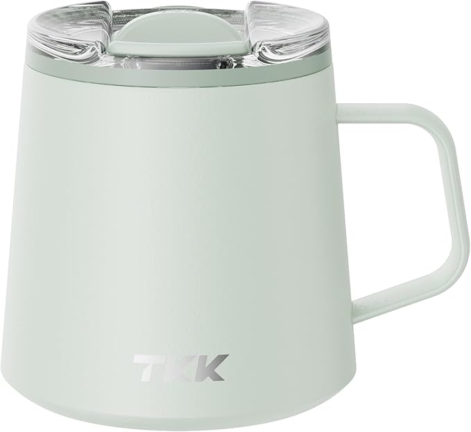 TKK 12 oz Insulated Coffee Mug with Handle Ceramic Coating Detachable Slider Lid Stainless Steel Tumbler Double Wall Vacuum Travel Cup