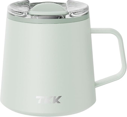 TKK 12 oz Insulated Coffee Mug with Handle Ceramic Coating Detachable Slider Lid Stainless Steel Tumbler Double Wall Vacuum Travel Cup