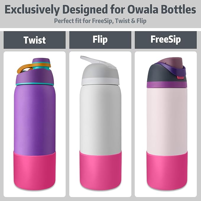 Silicone Boot for Owala 24oz Water Bottle – Anti-Slip Protective Cover, Bottle Boot, Base Cover Compatible with FreeSip, Sleeve for Stainless Steel Tumblers (Rose Red, 24OZ)