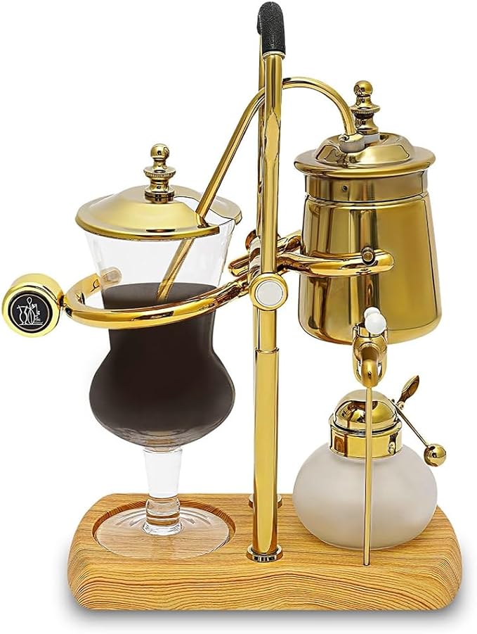DS&DV Vintage Belgium Pot Luxury Family Balance Syphon Siphon Coffee Maker,Gold Color Belgium Pot for Camping and Traveling Personal Coffee Bar (Gold Coffee Maker)