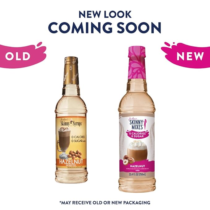 Jordan's Skinny Mixes Sugar Free Coffee Syrup, Hazelnut Coffee Flavoring Syrup, Zero Calorie Drink Mix, Lattes, Baking, Protein Shake or Cocktail, Dairy & Gluten Free, Kosher, 25.4 Fl Oz