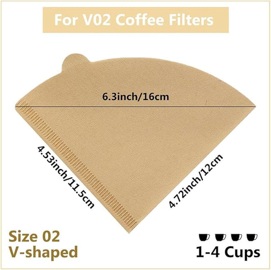 Cone Coffee Filters Size 02, 200 Count 1-4 Cups Unbleached V02 Disposable Coffee Filter Paper, Compatible with Conical Shaped Pour Over Coffee Dripper and Drip Coffee Maker