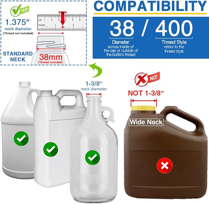 6Pcs Gallon Jug Pump Dispenser, 38-400 Leak Proof Pump for Gallon Jug - Lotion Shampoo Pump Cap Included, Fits 1 Gallon Bottle 64oz 128oz Shampoo Laundry Detergent Containers
