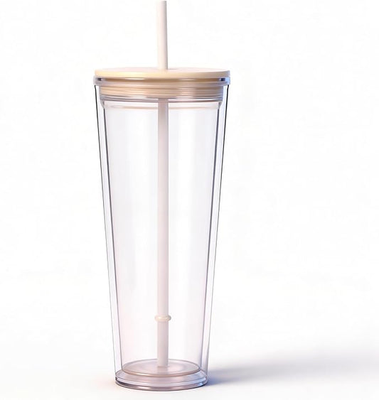 24oz Tumbler with Lid and Straw, Leak Proof and Double Wall Insulated Reusable Plastic Cups,Travel Reusable Iced Coffee Cup (1, White)