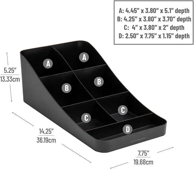 Mind Reader Cup and Condiment Station, Set of 2, Countertop Organizer, Coffee Bar, Kitchen, 7.25"L x 15.5"W x 5.25"H, Black