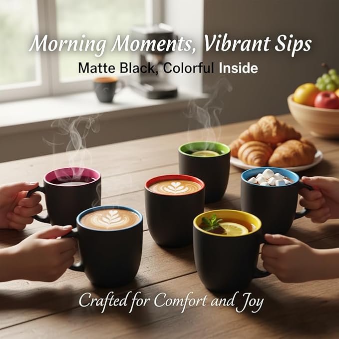 GBhome 16oz Coffee Mugs Set of 6,Ceramic Coffee Mugs for Man, Woman,Restaurant Modern Coffee Mugs Set with handle for Tea/Latte/Cappuccino/Milk/Cocoa. Dishwasher&Microwave Safe,Multi-Color,6 Pack