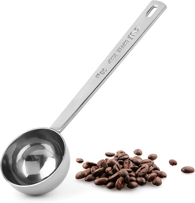 AUEAR, 1 Pack Coffee Measuring Scoop 304 Stainless Steel Spoon Tablespoon Spoons Kitchen Scoops with Long Handle for Home Milk Tea Sugar Powder Silver 30ml