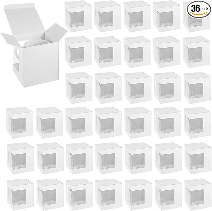 36 Pack Mug Boxes for Gifts Coffee Mugs Boxes Gift for Shipping Sublimation Transparent Wine Glass Gift Packaging Box for Blanks 11oz, 12oz, 15oz Wrapping(White)