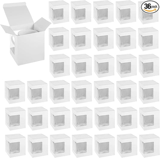 36 Pack Mug Boxes for Gifts Coffee Mugs Boxes Gift for Shipping Sublimation Transparent Wine Glass Gift Packaging Box for Blanks 11oz, 12oz, 15oz Wrapping(White)