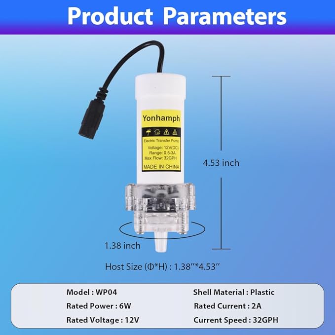 Electric Water Transfer Pump Kit 100-240V With Timer Control for Ice Maker Coffee Machine Water Cooling,Food Grade Auto Siphon Self Priming Pump for Bottling Wine,Beer and Kombucha,2L/Min,Low Noise