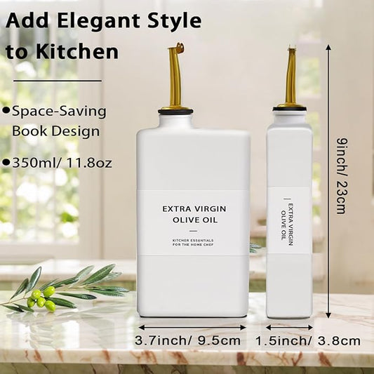 Olive Oil Dispenser Bottle for Kitchen 11.8oz, UV-Blocking Oil and Vinegar Dispenser Set, Soy Sauce Dispenser, Coffee Syrup Bottles, Modern Kitchen Decor (White, Set of 2)