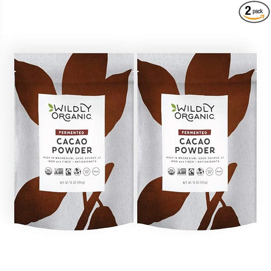 Wildly Organic Fermented Cacao Powder 2-Pack 16 Oz, 1 lb Bags - Organic, Non-Alkalized, High in Antioxidants, Raw, Unprocessed, Fair Trade, Non-GMO, Kosher, Vegan, Premium Rich Chocolate Flavor - Perfect for Skin, Smoothies, Yogurt, Oatmeal, Chocolate,...