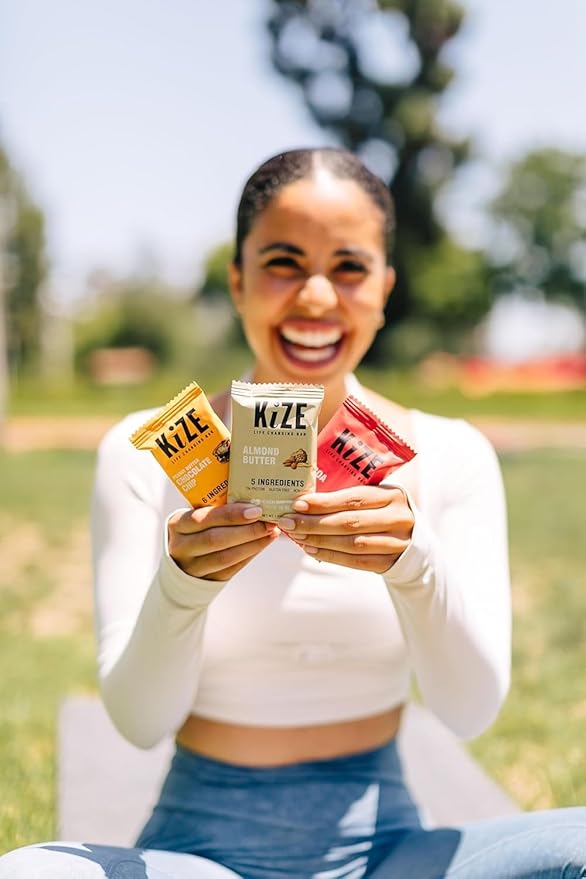 KiZE Energy Bars - Almond Butter - 20 Count - Almond-Butter-Based, Gluten Free, Non-GMO, and High Protein Meal Replacement Energy Bars, Clean and Simple Food Ingredients - 10g High Protein Snacks (20 Count)