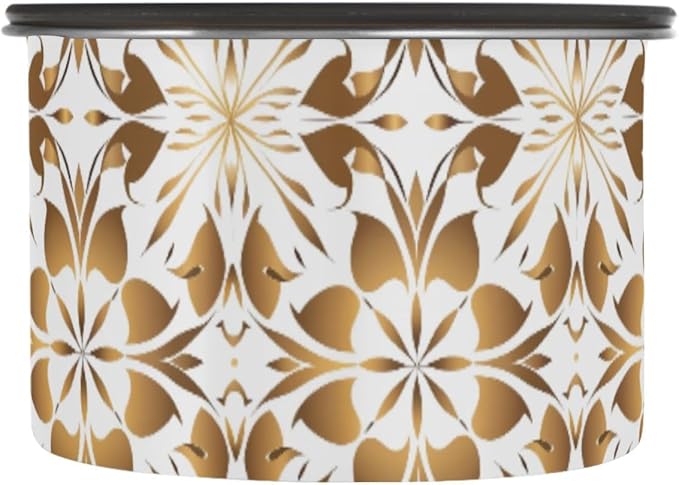 ALAZA Gold Geometric Flower Floral Airtight Coffee Bean Canister 900ml Food Storage Containers with Lids For Gournd, Tea, Sugar, Flour, Rice, Cereal, Candy Cookie Jar