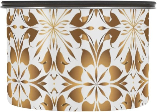 ALAZA Gold Geometric Flower Floral Airtight Coffee Bean Canister 900ml Food Storage Containers with Lids For Gournd, Tea, Sugar, Flour, Rice, Cereal, Candy Cookie Jar